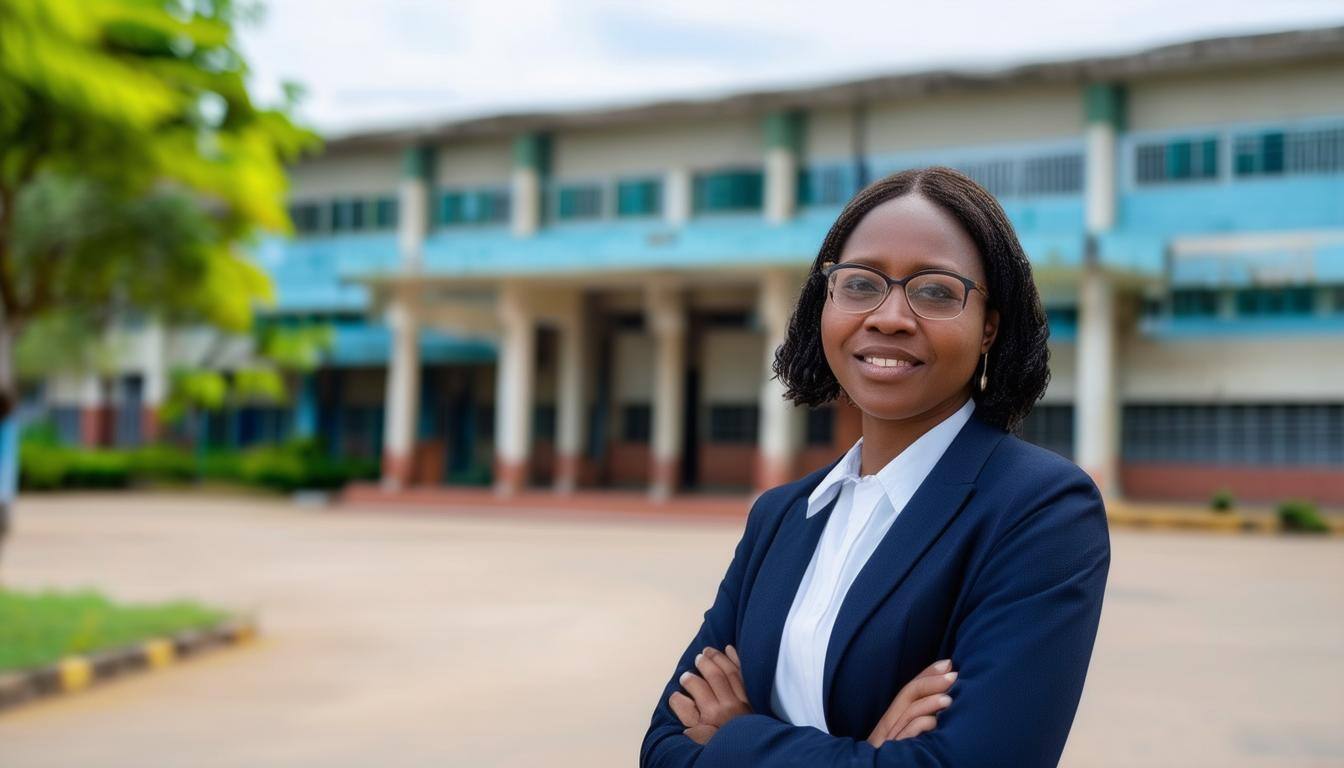 school administrator in front of an institution school administrator in front of an institution